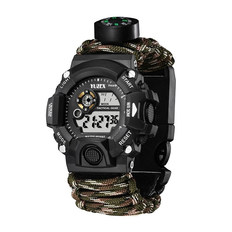Tactical Survival Waterproof Watch - Paracord, Firestarter, Whistle, Compass