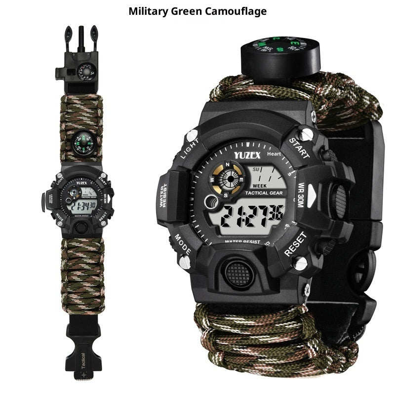 Tactical Survival Waterproof Watch - Paracord, Firestarter, Whistle, Compass