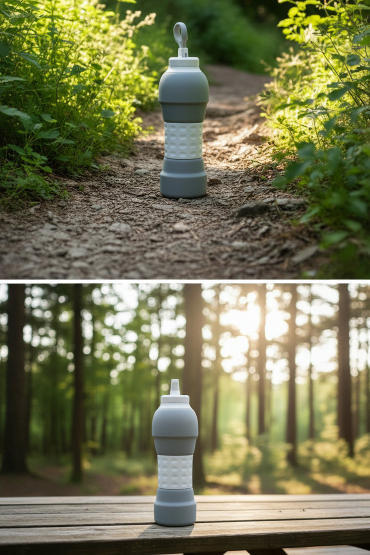 Collapsible Silicone Water Bottle with Carabiner Clip