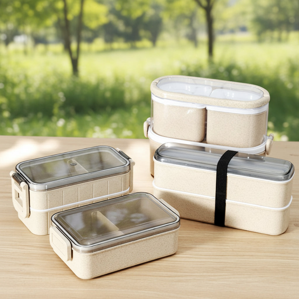 Eco Rice Husk Leak-Proof Bento Container Set - Zero Plastic, Trail Ready