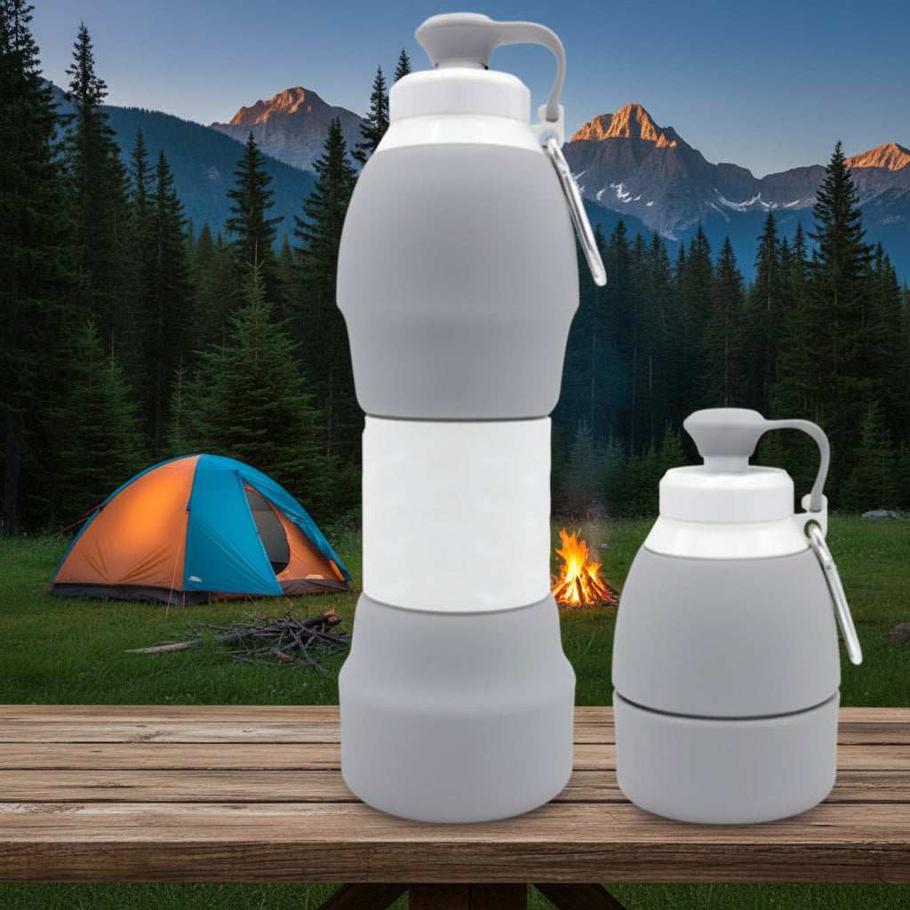 Collapsible Silicone Water Bottle with Carabiner Clip