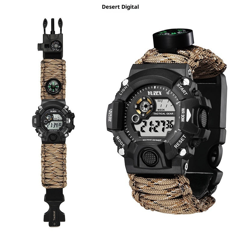 Tactical Survival Waterproof Watch - Paracord, Firestarter, Whistle, Compass