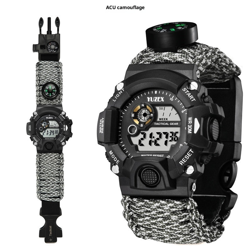Tactical Survival Waterproof Watch - Paracord, Firestarter, Whistle, Compass