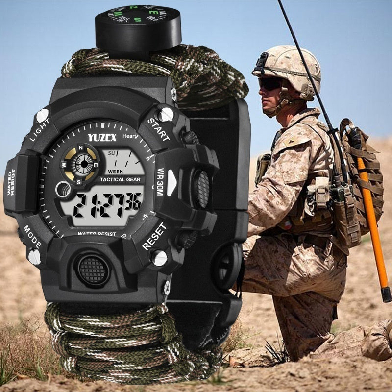 Tactical Survival Waterproof Watch - Paracord, Firestarter, Whistle, Compass