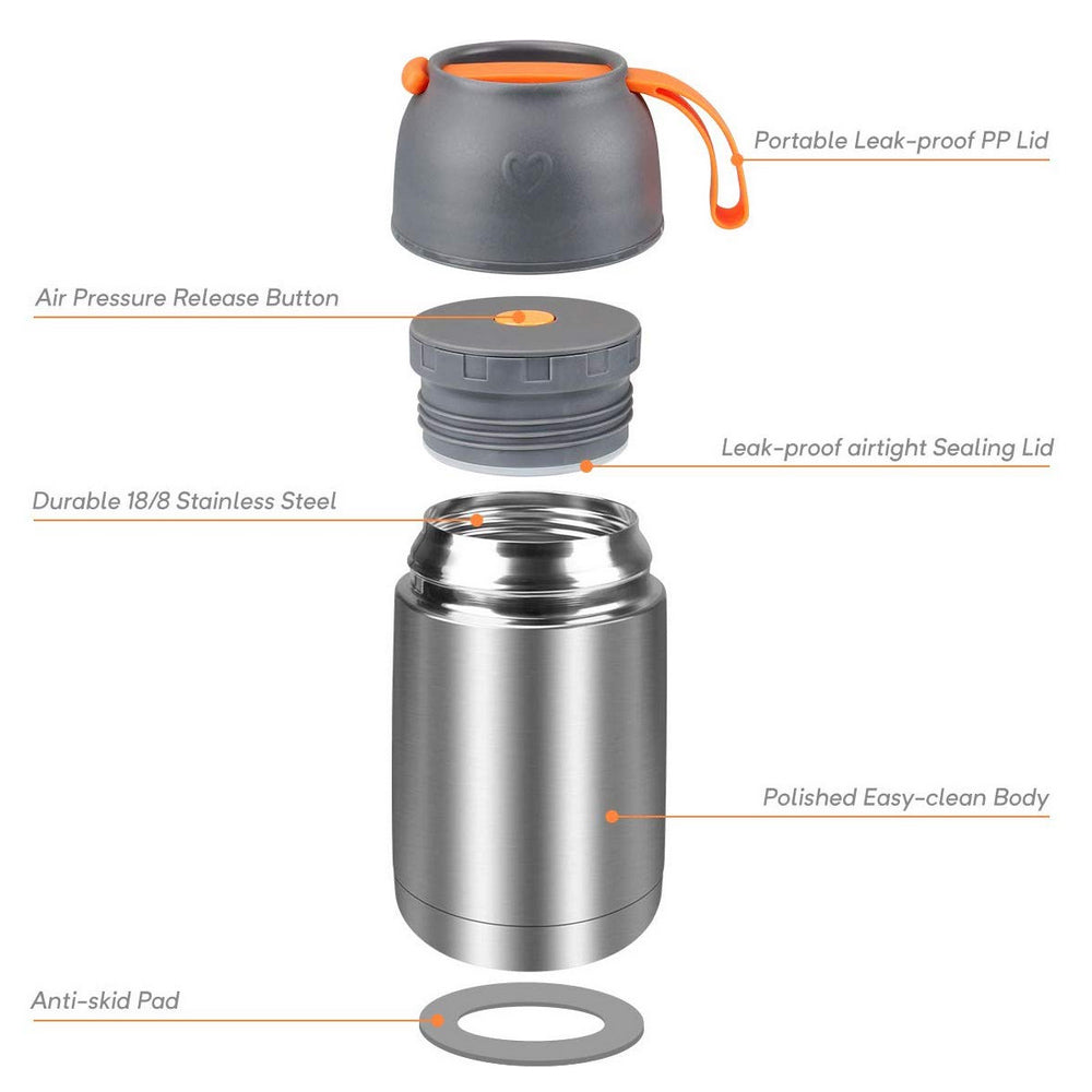 Vacuum Insulated Stainless Steel Food Jar - Hot 6 hours, Cold 12hours