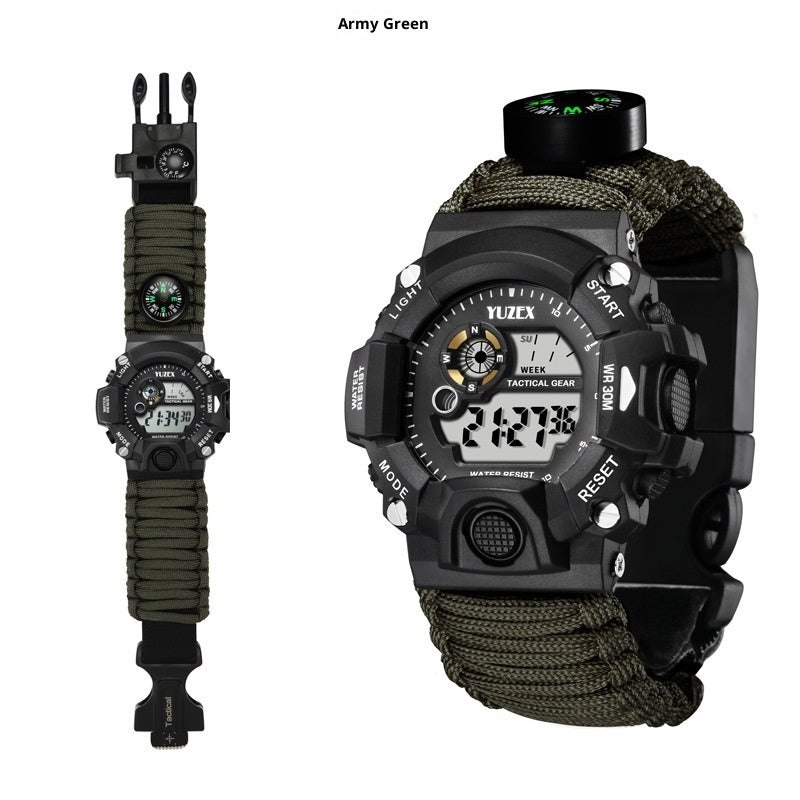 Tactical Survival Waterproof Watch - Paracord, Firestarter, Whistle, Compass