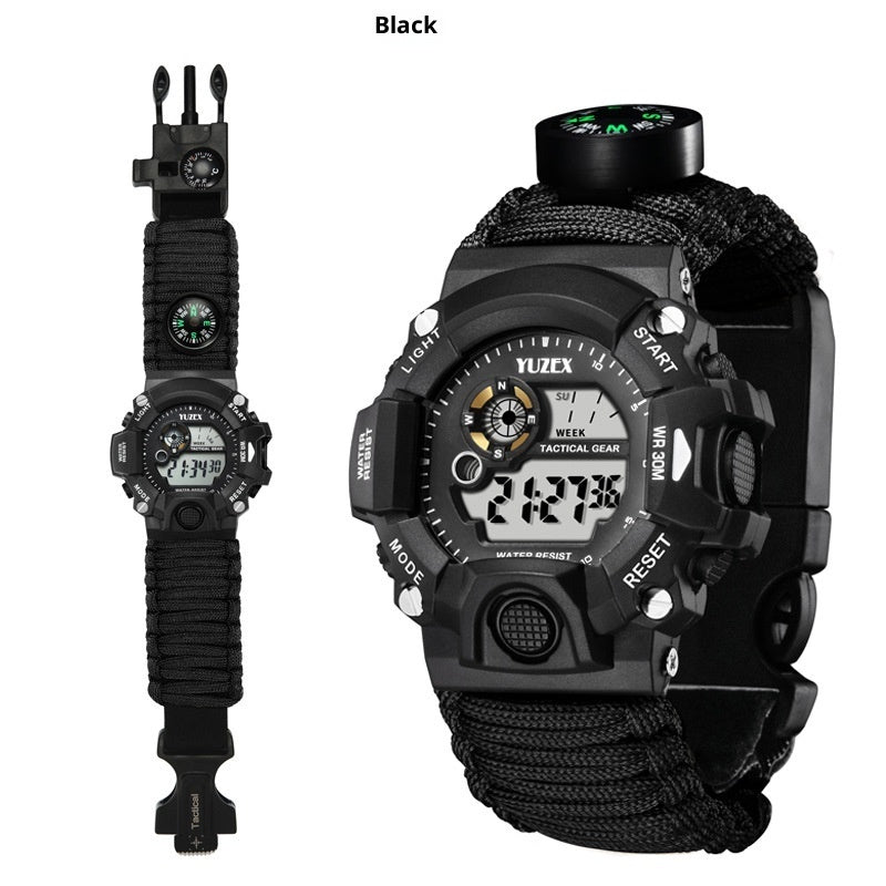 Tactical Survival Waterproof Watch - Paracord, Firestarter, Whistle, Compass