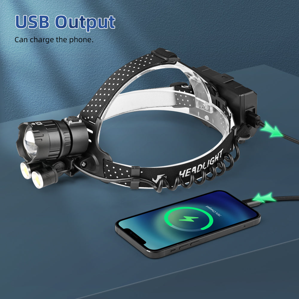 Waterproof LED 4500 Lumen USB Rechargeable Headlamp with Mobile Power Supply