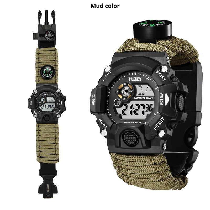 Tactical Survival Waterproof Watch - Paracord, Firestarter, Whistle, Compass